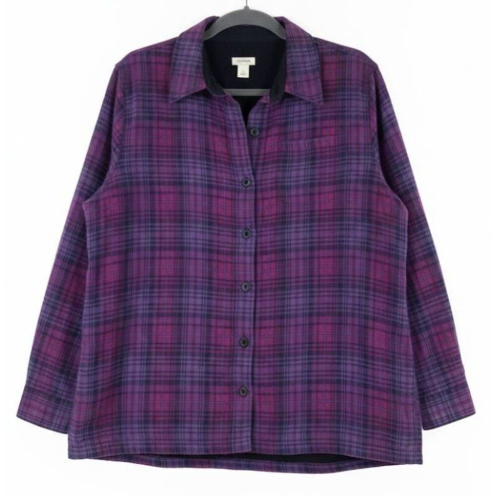 L. L. bean womens small fleece lined winter shirt plaid purple